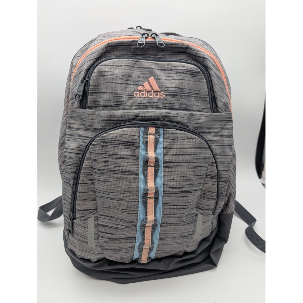 Adidas Grey Space Dye Backpack with Peach Accents and Multiple Compartments